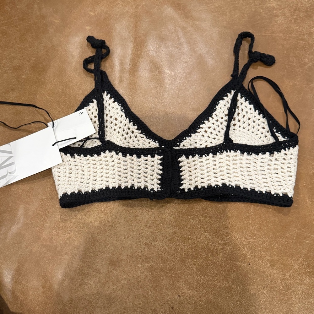 NWT Zara Contrast Crochet Bralette // Essential Festival Boho Top Medium - Picture 9 of 10
